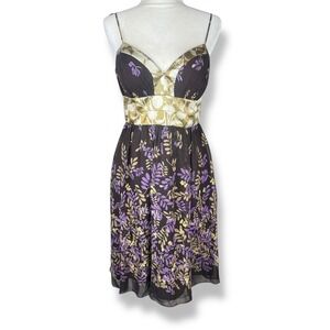OC by‎ OC Silk Babydoll Dress Womens Size 6 Floral Fairy Purple Gold Indie Boho